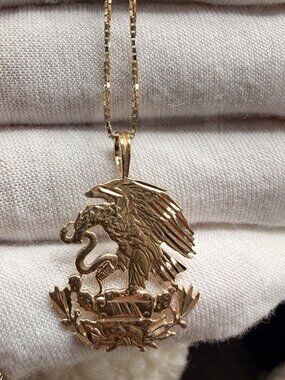 14K Yellow Gold Eagle Pendant With 0.8mm Box Chain - 16 inch